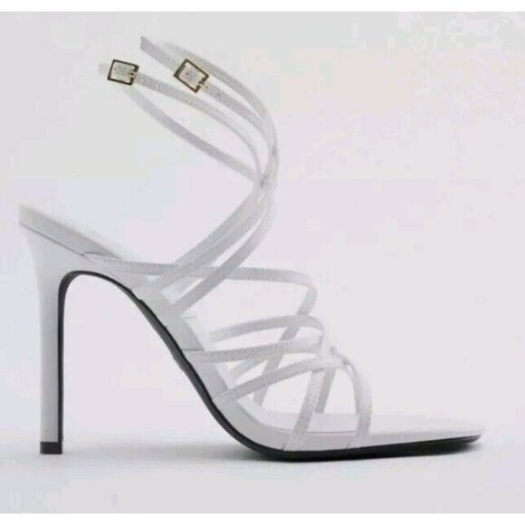 ZARA NWT AUTHENTIC WHITE LEATHER HIGH HEEL SANDALS REF. 1331/910  USA 10 /41 - Picture 8 of 8